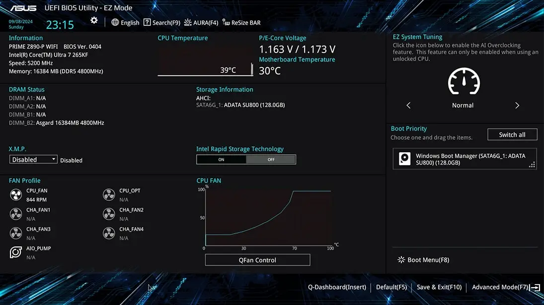 UEFI BIOS EZ mode UI.