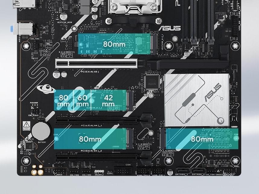 Grafik, die verschiedene M.2-Steckplätze auf einem Mainboard zeigt.