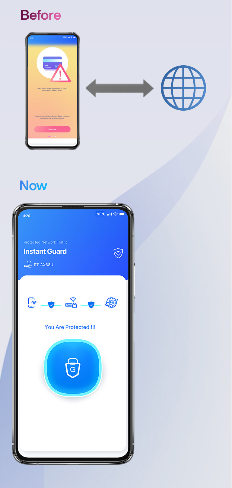 Instant Guard sécurise vos connexions Wi-Fi gratuites.