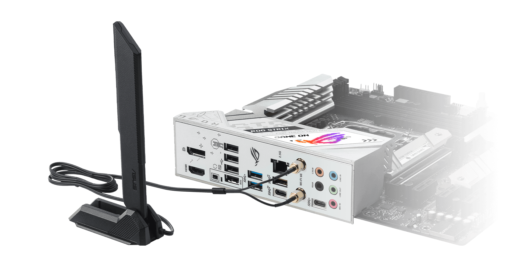 De ROG Strix B760-G D4 beschikt over WiFi 6E, een inbegrepen antenne en 2.5 Gb Ethernet