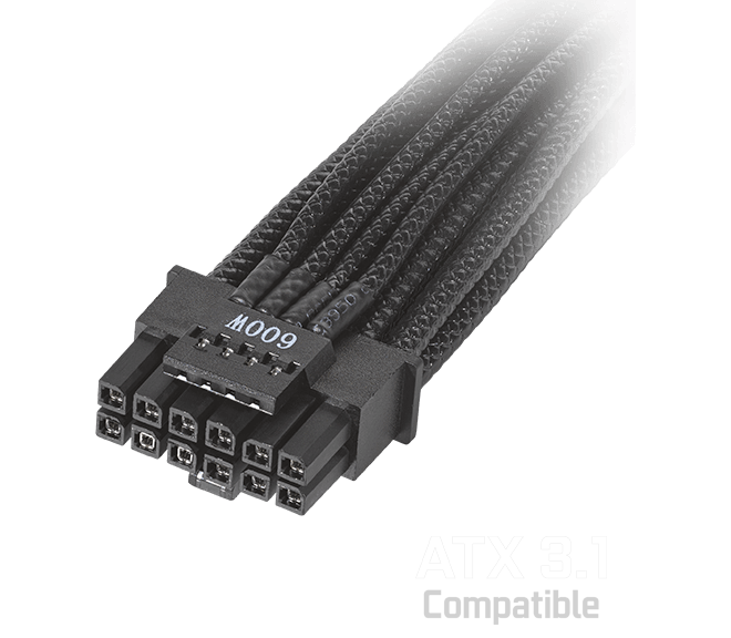 PCIe 5.0 600W stroomkabel met ATX 3.0 compatibel logo