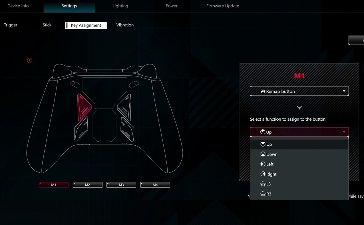 De toetsentoewijzingen Armoury Crate software-interface voor ROG Raikiri