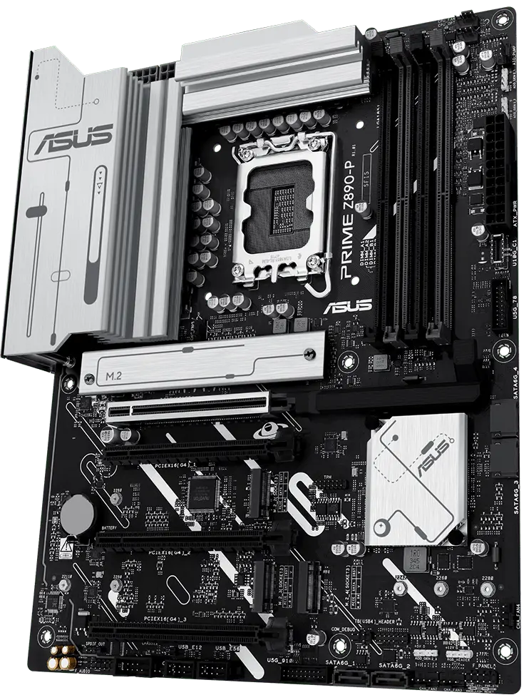 Carte mère PRIME Z890-P vue de face, flottant dans l'espace.