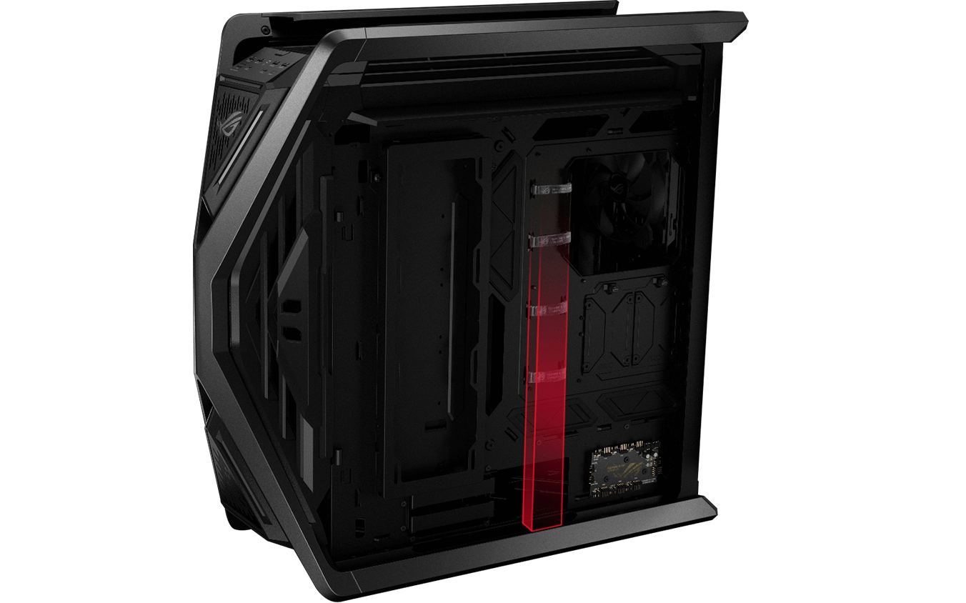 rear side of ROG Hyperion GR701 with cable management space highlighted