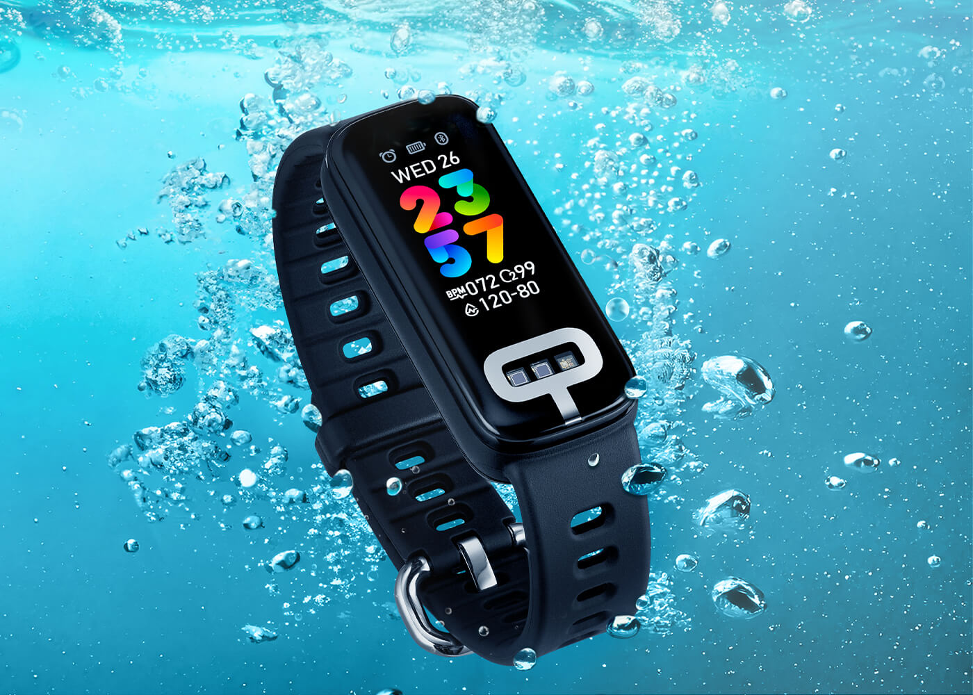 ASUS Vivowatch 6 smart band with under water backgound to show water resistance function