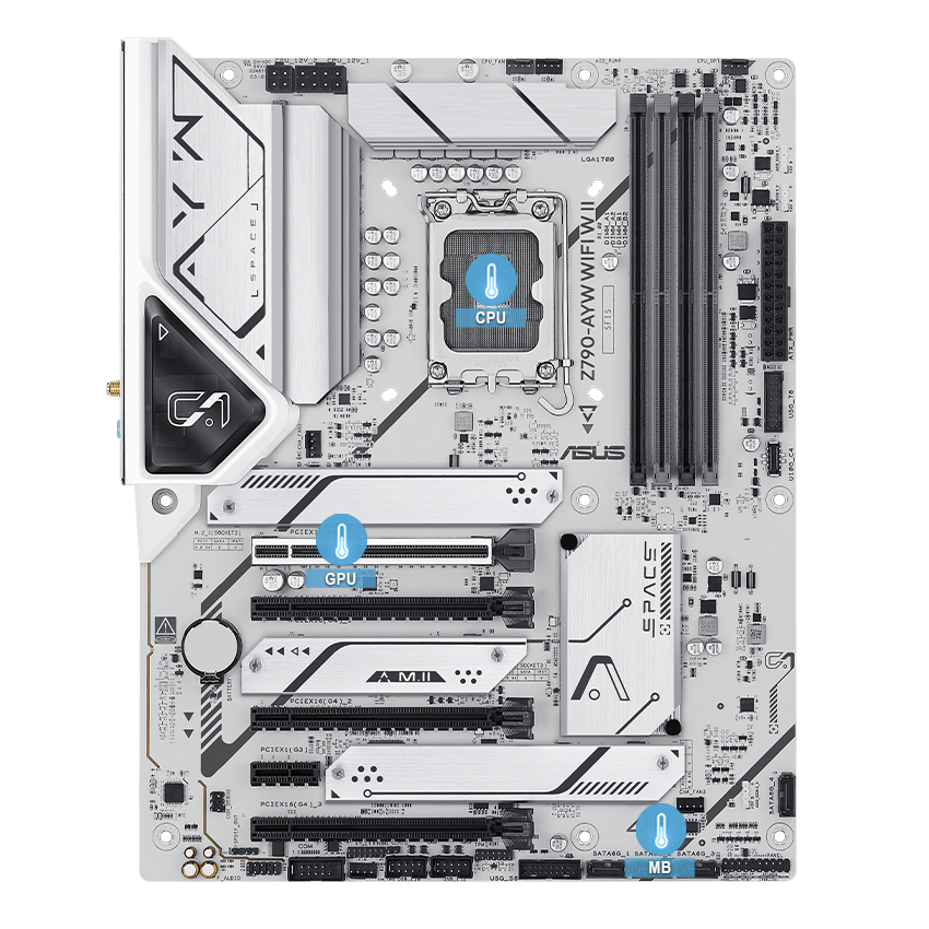 ASUS Z790 motherboard with multiple temperature sources image