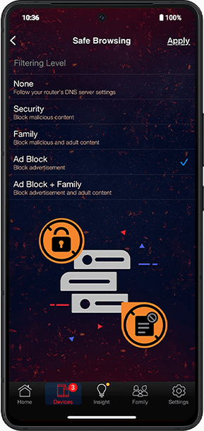 The smartphone screens display detailed AiProtection features.