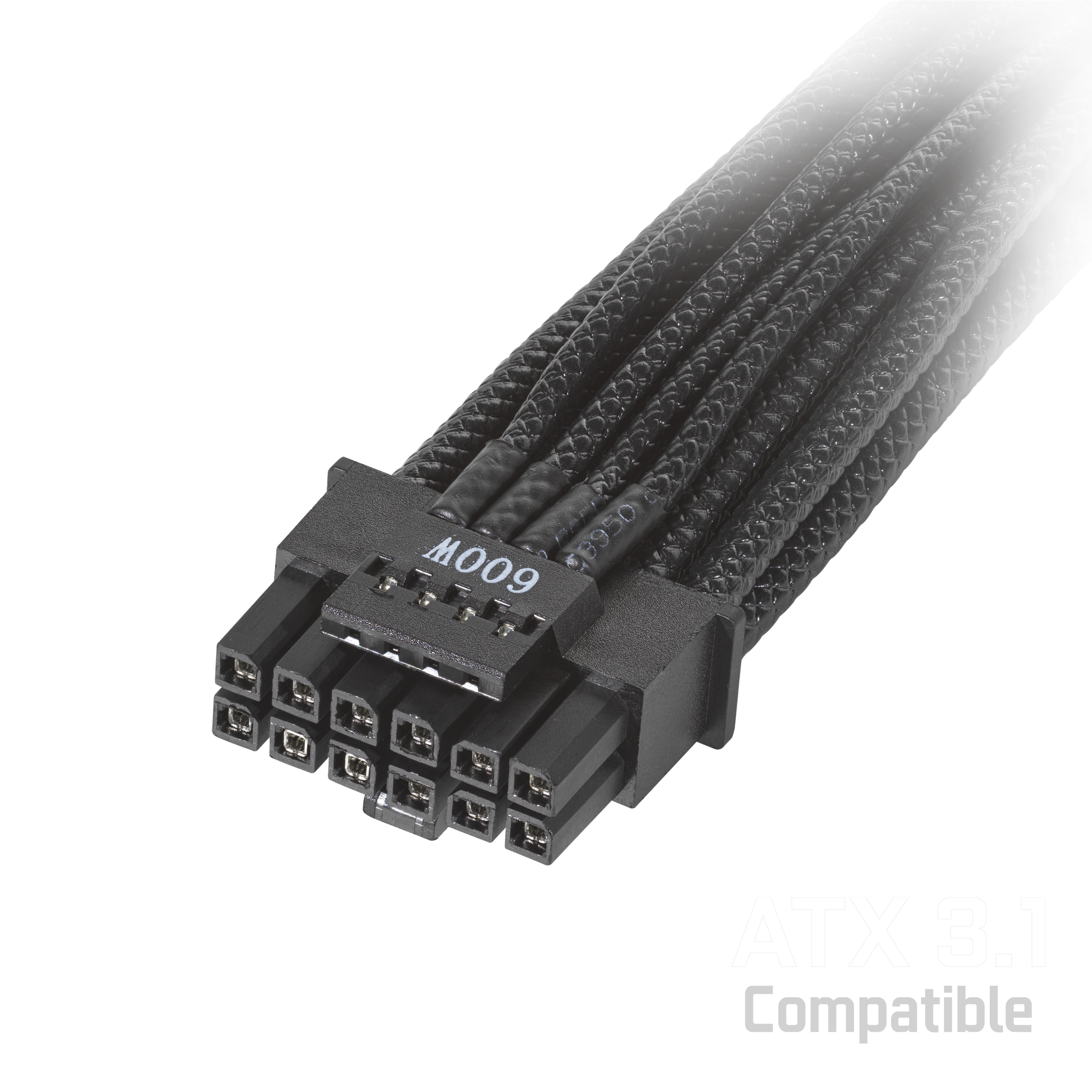 PCIe 5.0 600W 電源線，搭配ATX 3.0相容標誌。