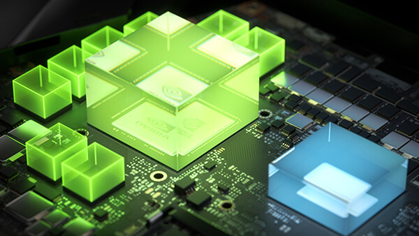 The image of green and blue cube on PCB