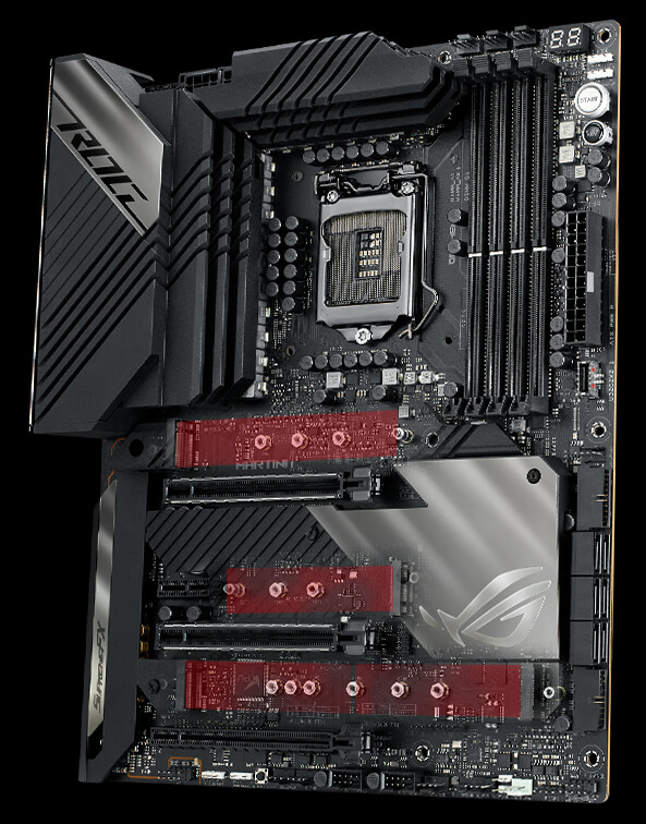 ROG Maximus XIII Hero with four onboard M.2 slots highlighted