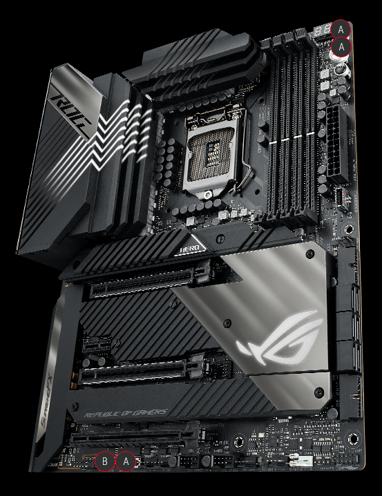 ROG Maximus XIII Hero with Aura sync lighting effects highlighted