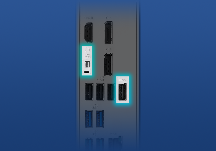 Graphic depicting the PRIME B850M-A WIFI-CSM BIOS FlashBack feature.