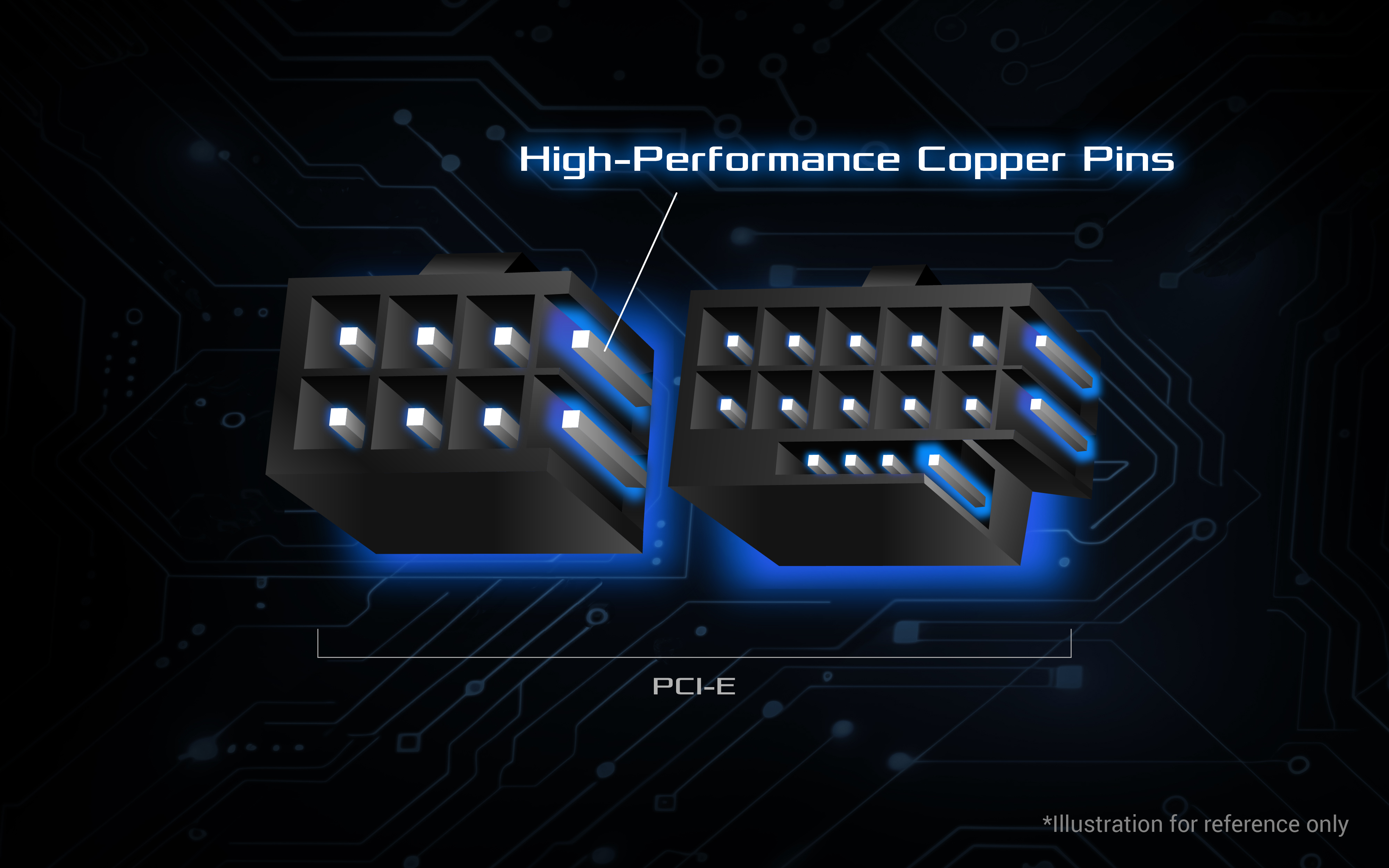 Connector of ROG Strix 1200W Platinum with PCIe connectors highlighted