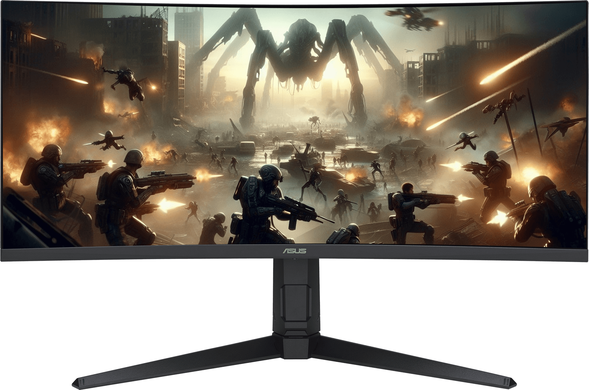 The VG34WQML5A monitor displaying vibrant, color-saturated gameplay footage of a combat scene