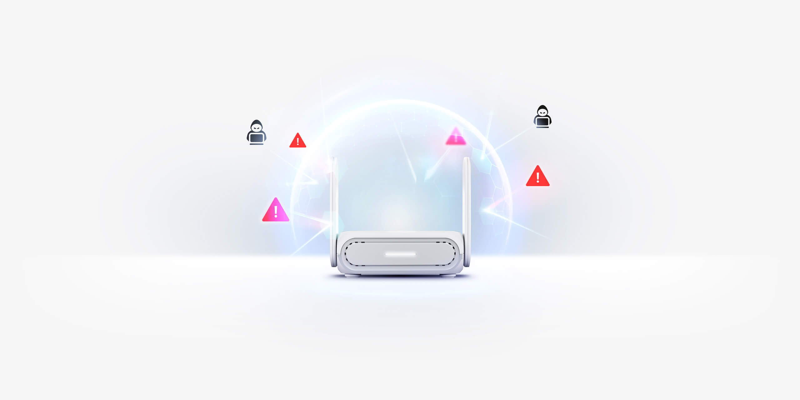 RT-BE58 Go avec un bouclier numérique bloquant les icônes de menace et une horloge en dessous pour une protection 24/7.