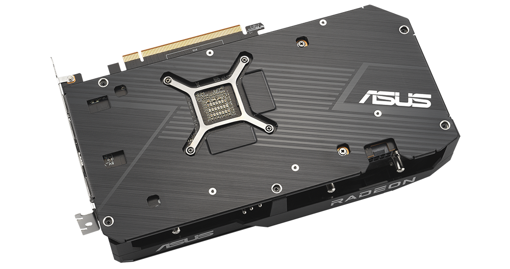 ASUS Dual Radeon RX 7600 graphics card backplate.