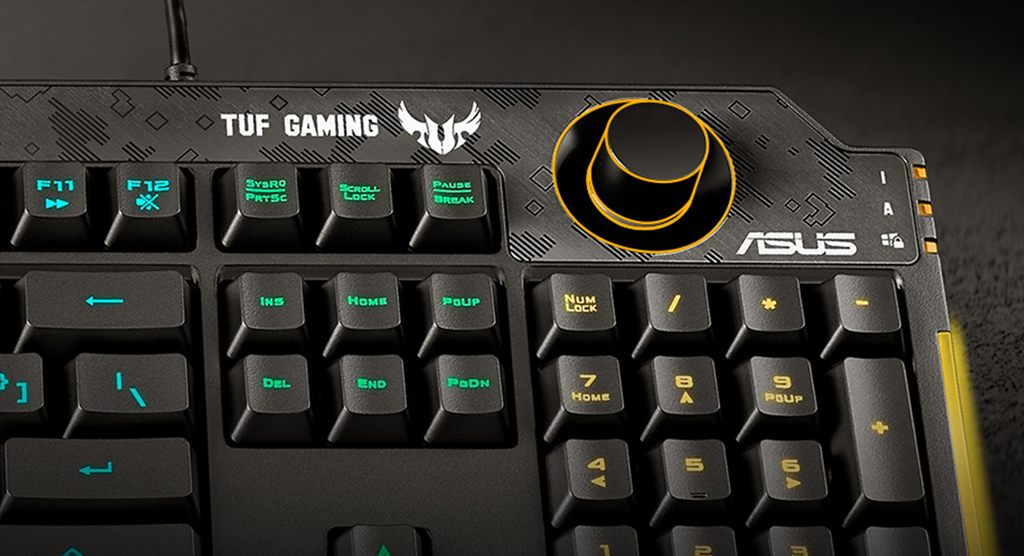 A dedicated volume control knob can be found at the top right of ASUS TUF Gaming K1 keyboard