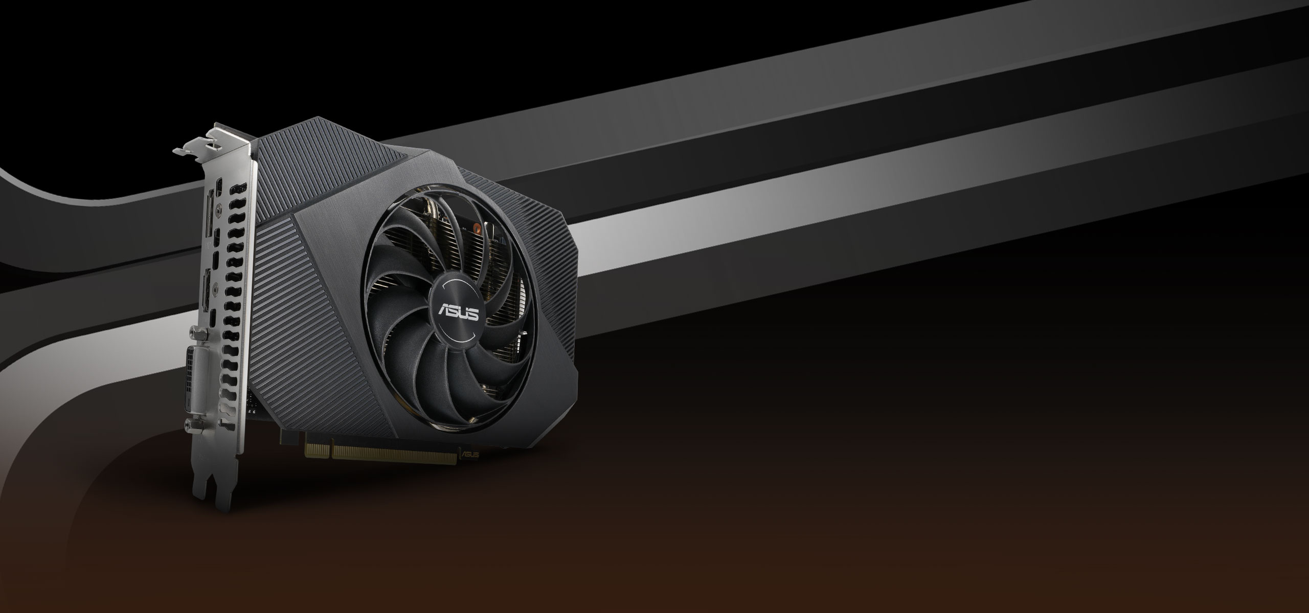Front angled view of the ASUS Phoenix GeForce RTX 3050 V2 graphics card