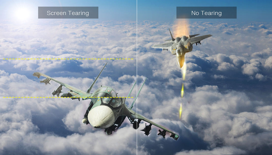 A imagem de comparação com o screen tearing e sem o screen tearing