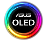 彩色圓圈圖案，其中有 ASUS OLED 面板功能圖示