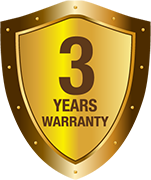 Award icon of 3-year warranty icon in a gold shied shape