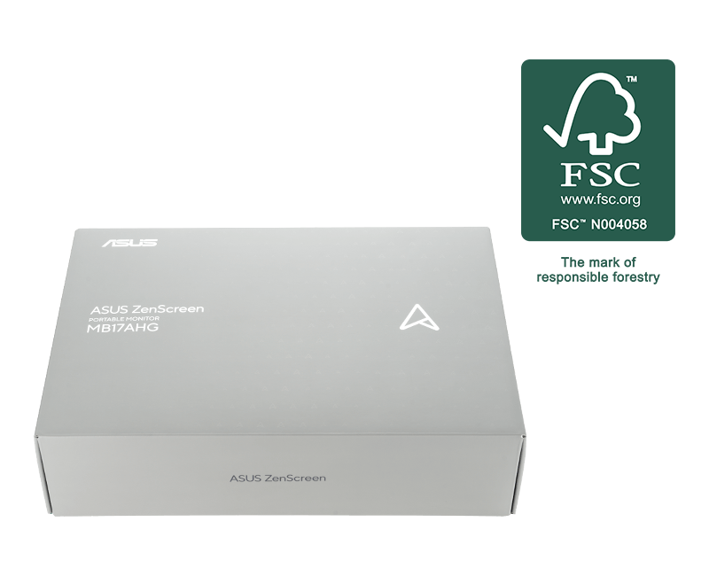 Environmental-friendly paper-based packaging of the ASUS ZenScreen MB249C / The FSC certification