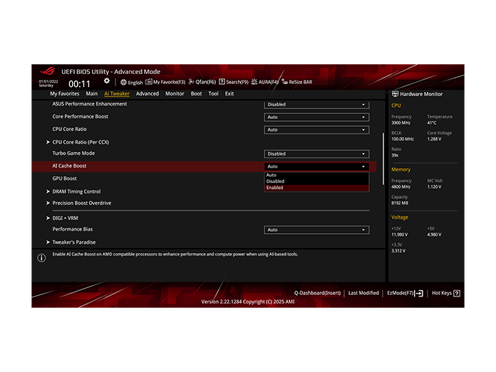 ASUS AI CACHE BOOST UI