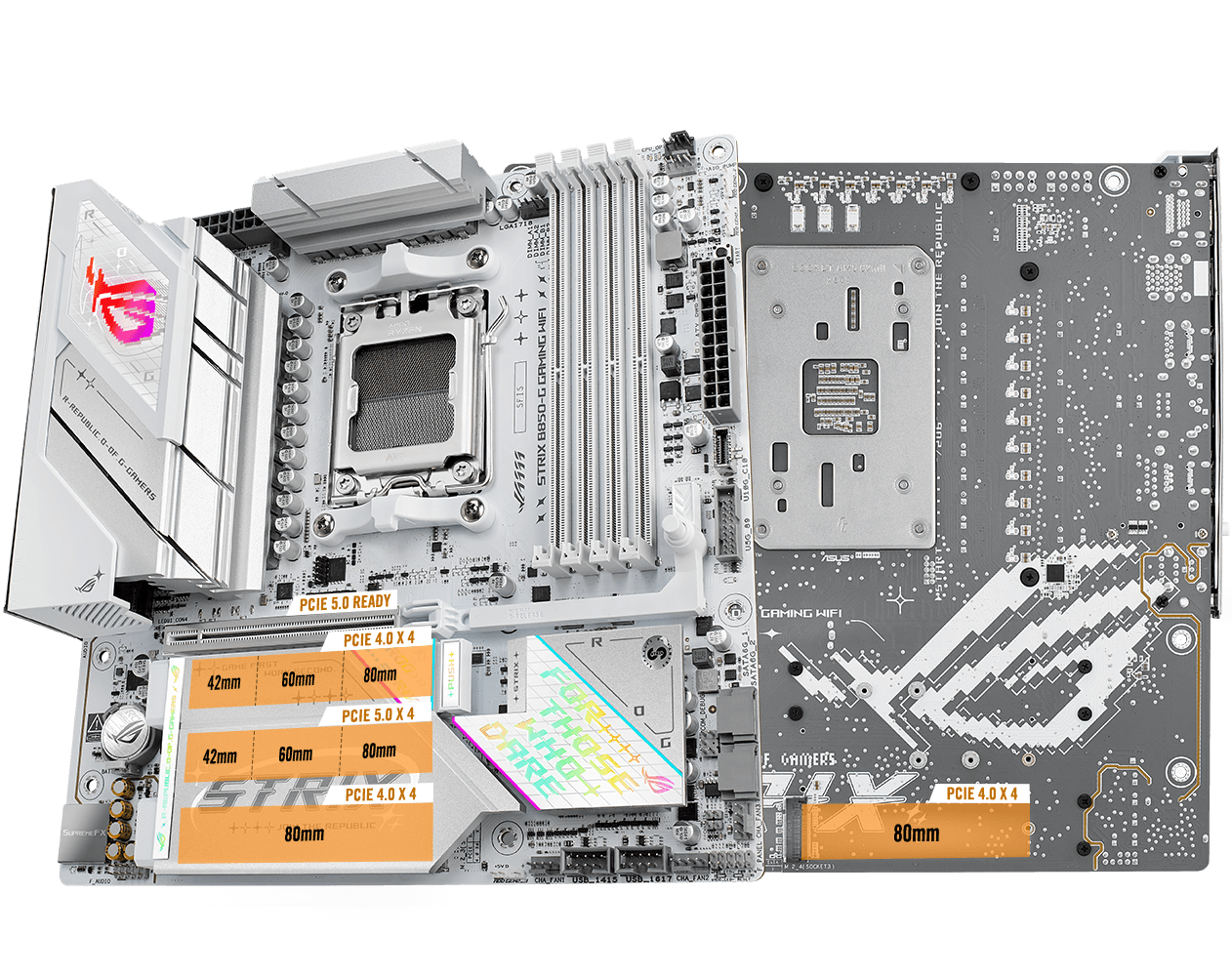The Strix B850-G PCIe 5.0 M.2 and expansion slot layout