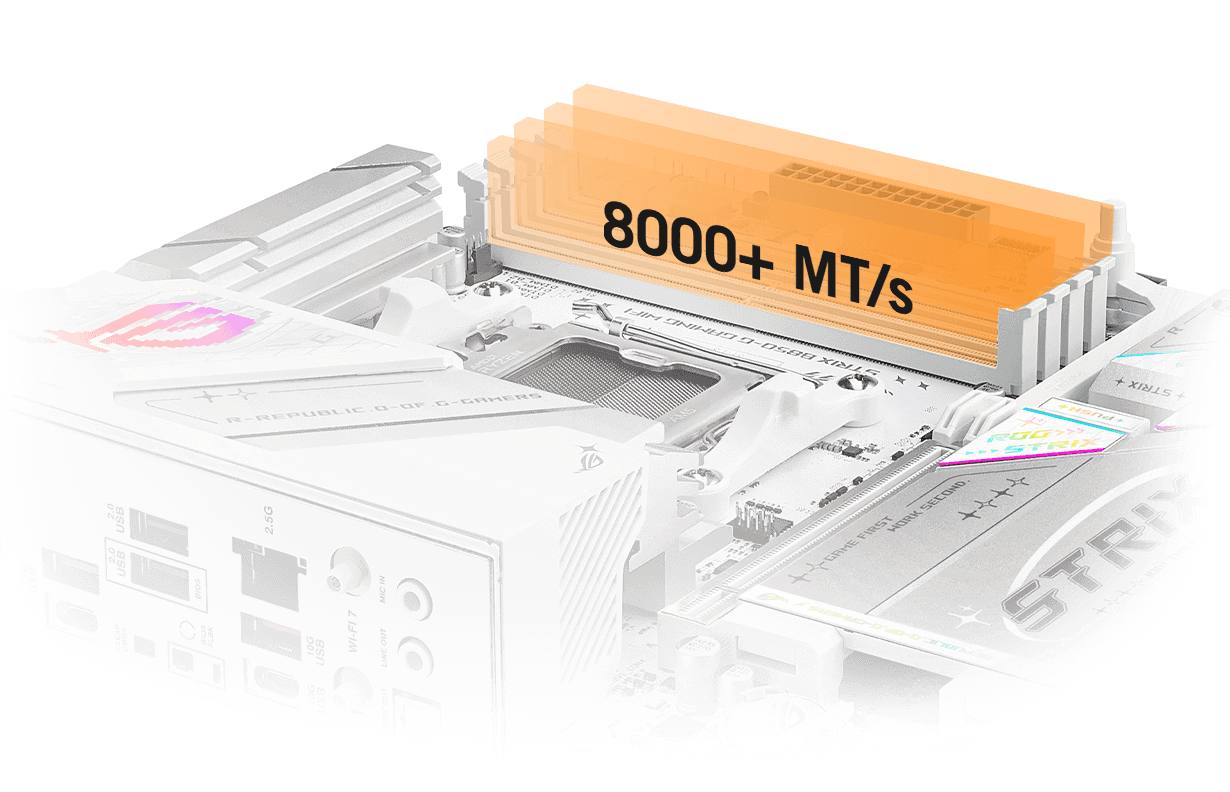 The Strix B850-G lets you overclock memory up to 8000+ MT/s.
