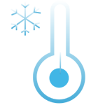 A blue icon depicting a thermometer with a small snowflake on the top left.