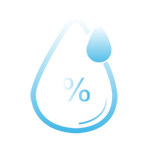  A blue icon depicting a waterdrop with a percentage mark inside and a solid waterdrop on the top right. 