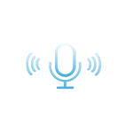 A blue icon with a microphone in the center and wavy lines shown on either side of the microphone.