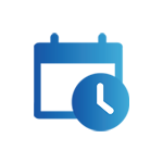 An icon is a pink and blue gradient line drawing of a calendar with a solid clock on top of it.
