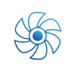 An icon depicting a pink and blue gradient line drawing of a fan.