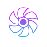 An icon depicting a pink and blue gradient line drawing of a fan.