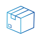 An icon depicting a pink and blue gradient line drawing of a cube-shaped package.