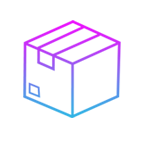 An icon depicting a pink and blue gradient line drawing of a cube-shaped package.