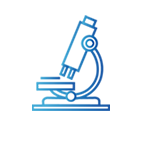 An icon depicting a pink and blue gradient line drawing of a microscope.