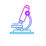 An icon depicting a pink and blue gradient line drawing of a microscope.