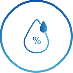 A blue icon depicting a waterdrop with a percentage mark inside and a solid waterdrop on the top right, enclosed within a circular border.