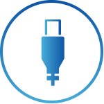 A blue icon with a port-like shape in the center, enclosed within a circular border.