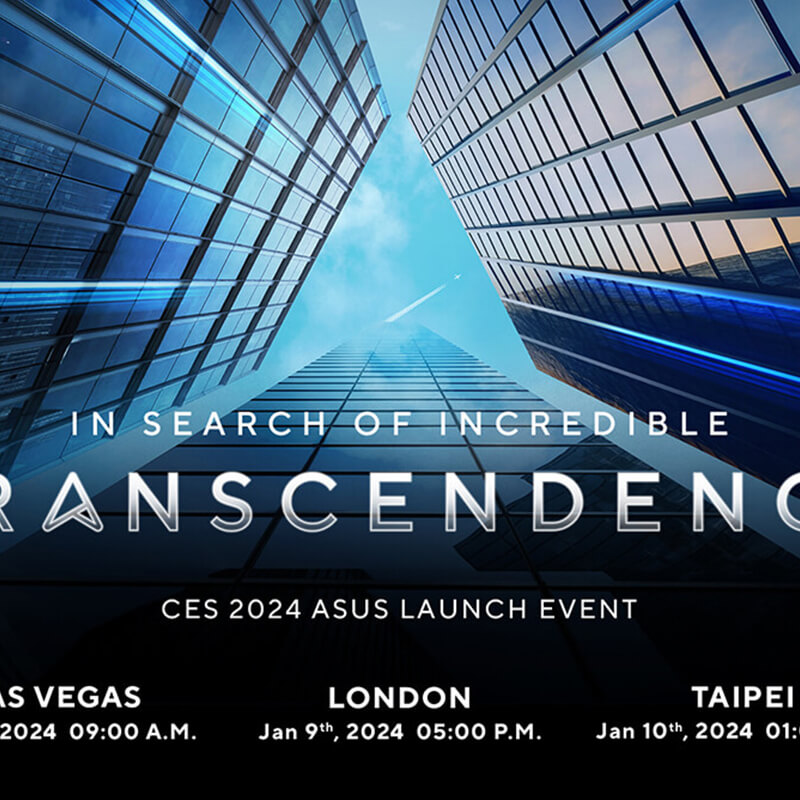 Three skyscrapers form the outline of an ASUS Zenbook trademark. The campaign name and event dates of ASUS CES 2024 launch event can be seen at the center of the image.