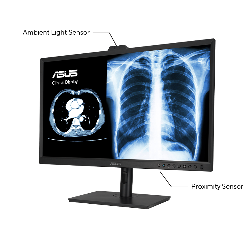 Shows Ambient Light Sensor and Proximity Sensor position on ASUS Clinical Displays