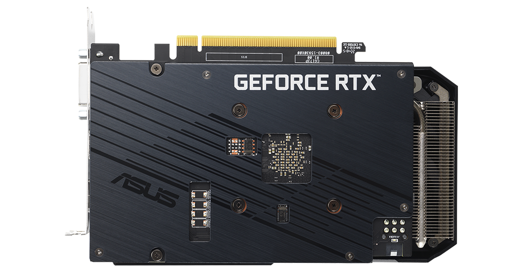ASUS Dual GeForce RTX 3050 V2 graphics card backplate.