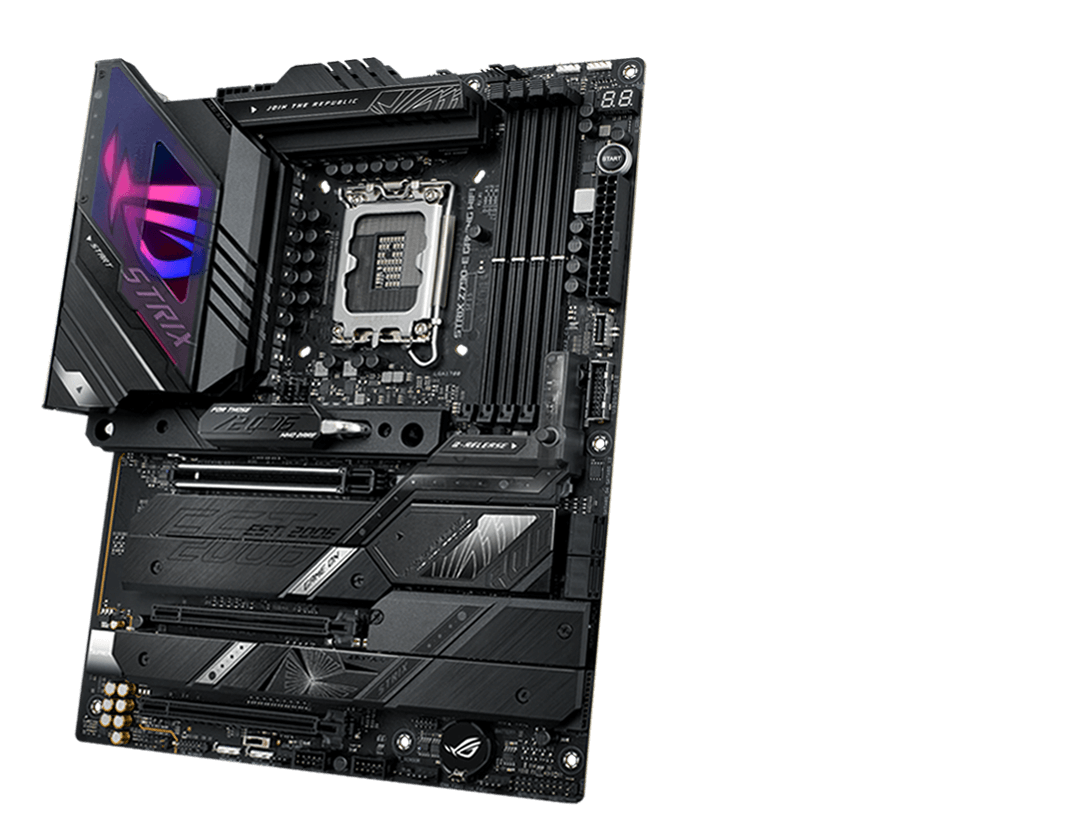 The ROG Strix Z790-E front and back designs offer a clean, modern aesthetic
