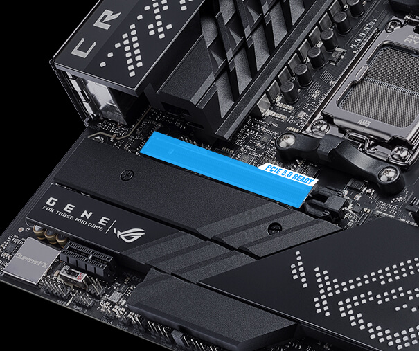 The ROG Crosshair X670E Gene features two PCIe 5.0 拡張スロットs.