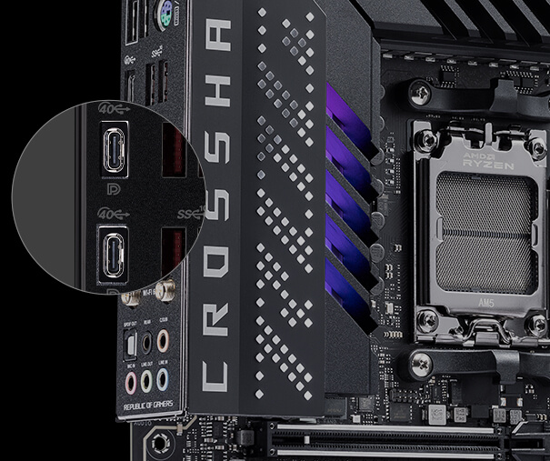 A motherboard ROG Crosshair X670E Gene tem duas portas USB4 Type-C™.
