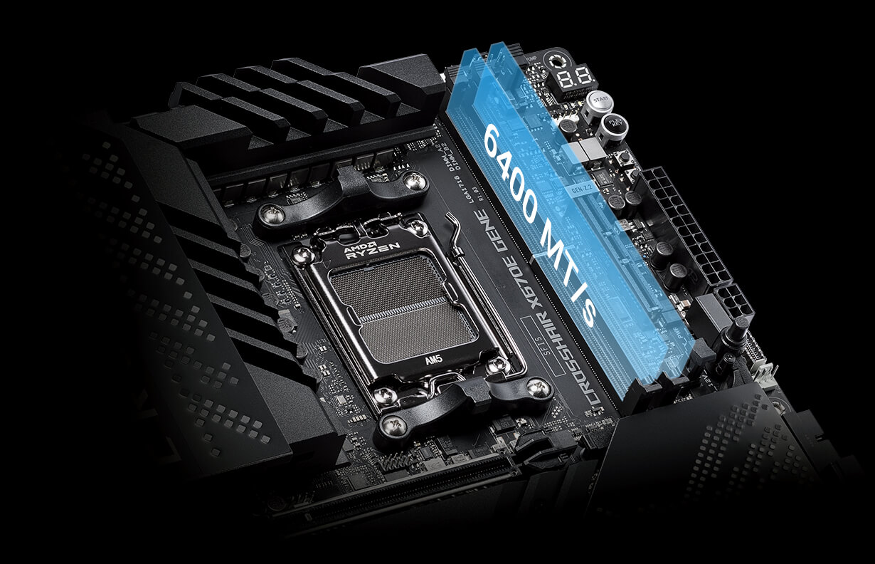 ROG Crosshair X670E Gene podporuje AMD EXPO pre výkonné pamäťové súpravy.