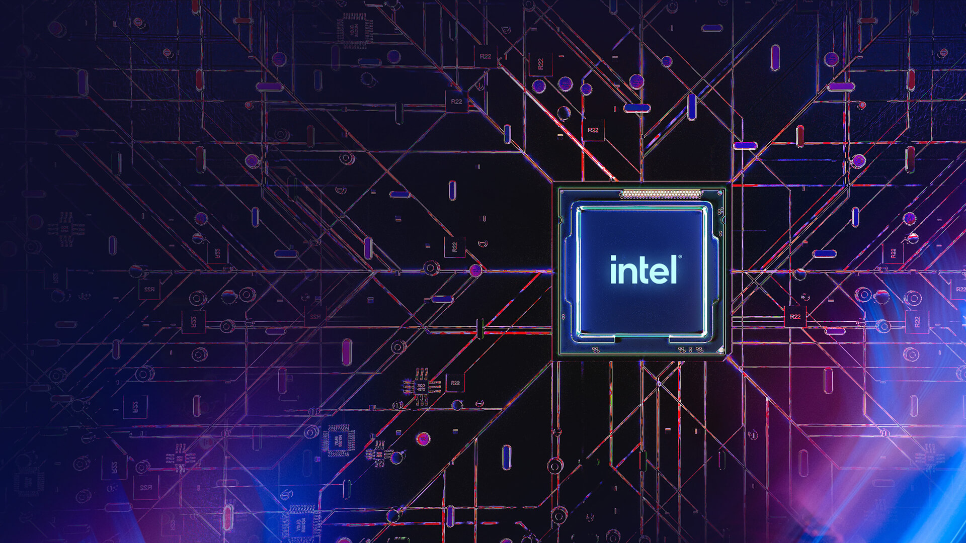 Intel prosessoru sadələşdirilmiş bənövşəyi ana platada yerləşir. Elektrik cərəyanı ona keçir.