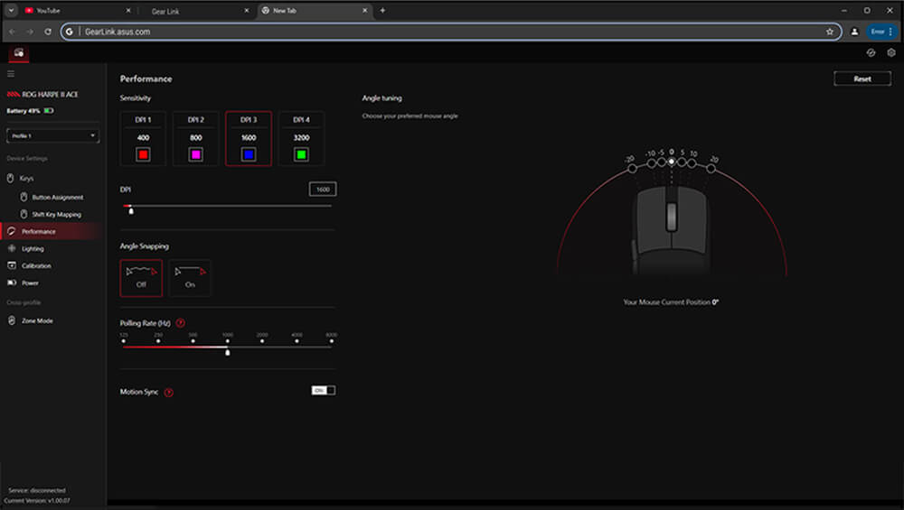the UI of ROG Gear Link web app